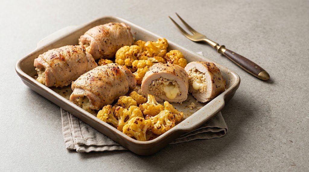 Stuffed Chicken Thighs with Rice and Cauliflower