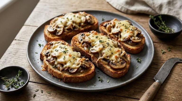 image of toasted mushroom sandwich melts with cheddar and thyme