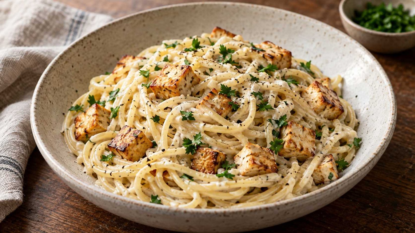 Vegan Carbonara with Silken Tofu and Smoky Tofu