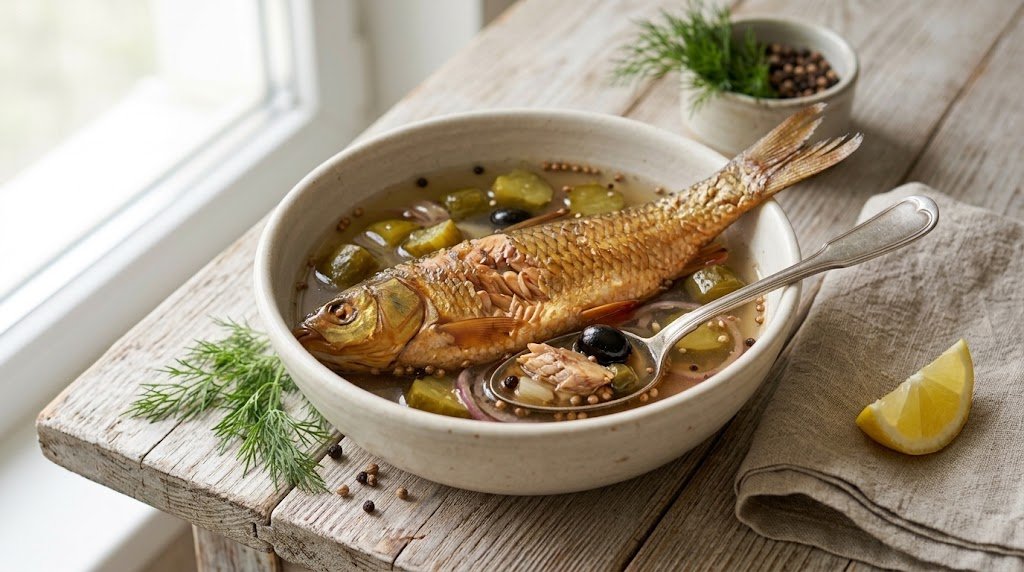 Cooked White Amur with Onion and Vinegar Dressing