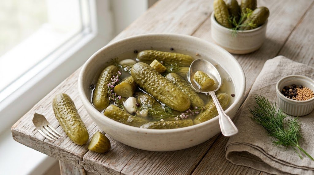 Cucumbers Heather Recipe Freshly prepared homemade Cucumbers Heather served on a rustic plate ready to enjoy.
