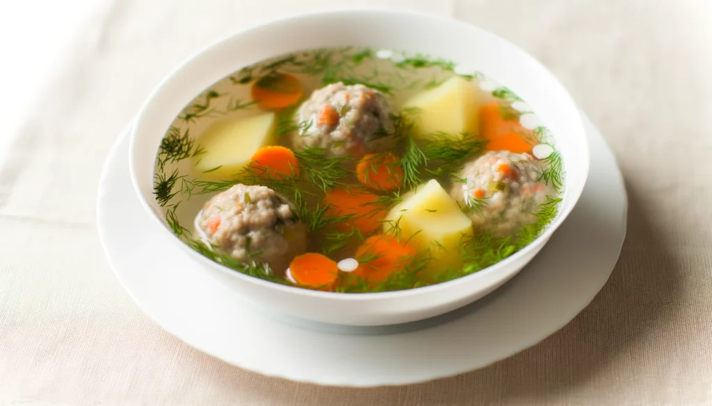 Chicken Meatball Soup with Rice and Vegetables