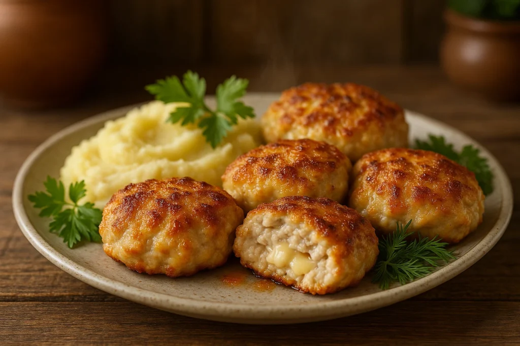 Chopped Chicken Zhabky Cutlets with Cheese