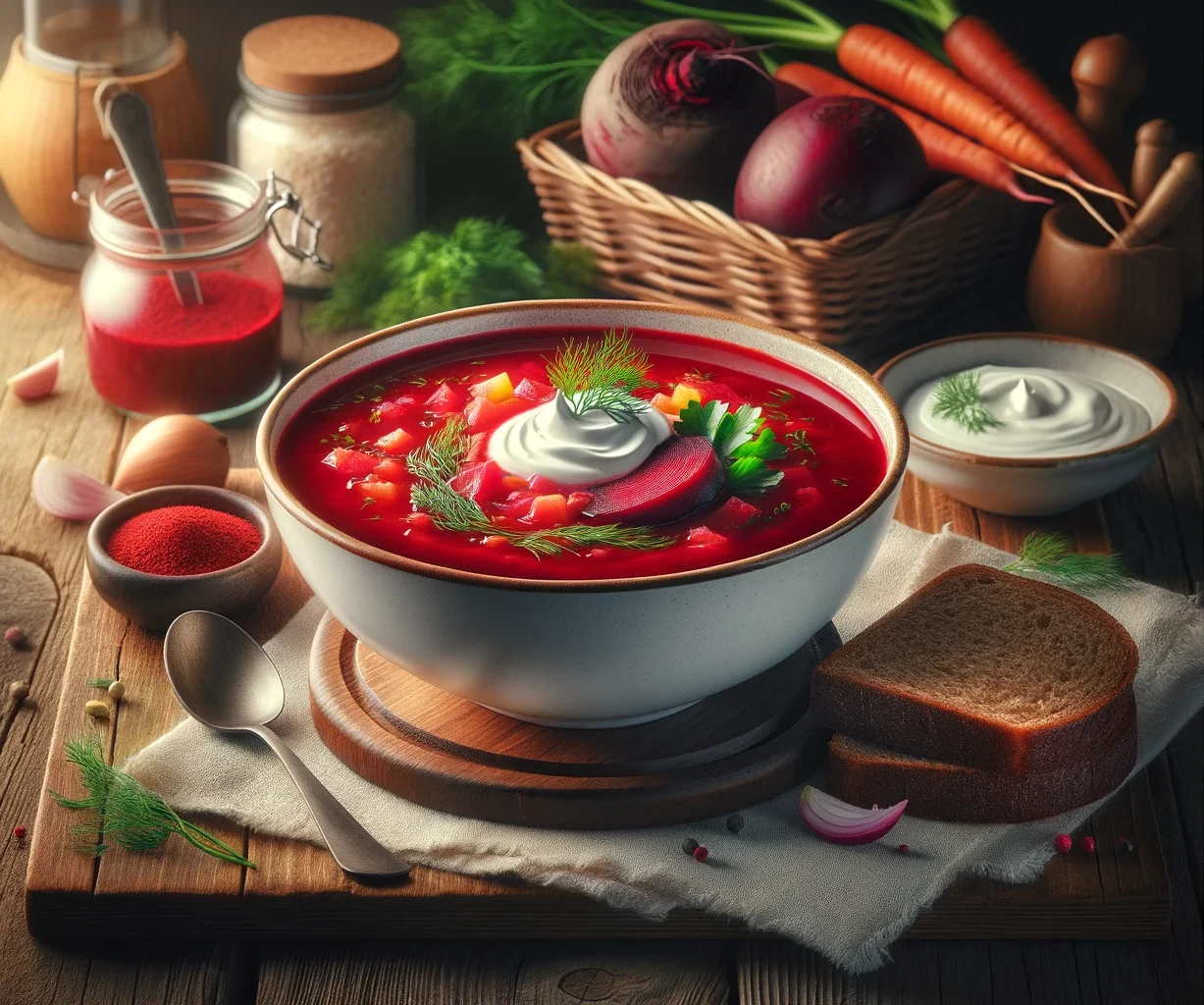 Fresh Beet Borscht Starter with Tomato and Garlic
