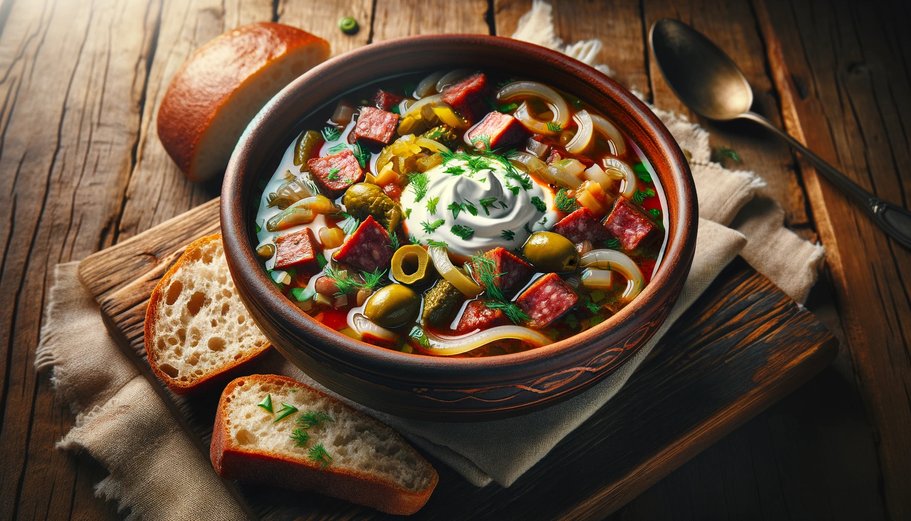 Meat Solyanka with Sausage, Potatoes and Pickles