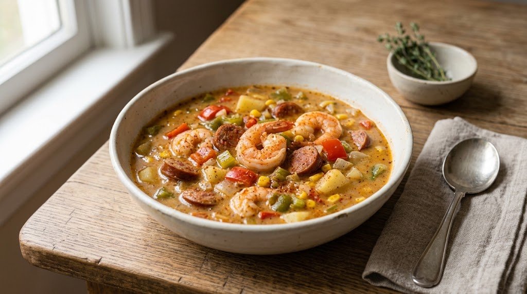Finished Spicy Cajun Chowder, presented as the featured image for the recipe.