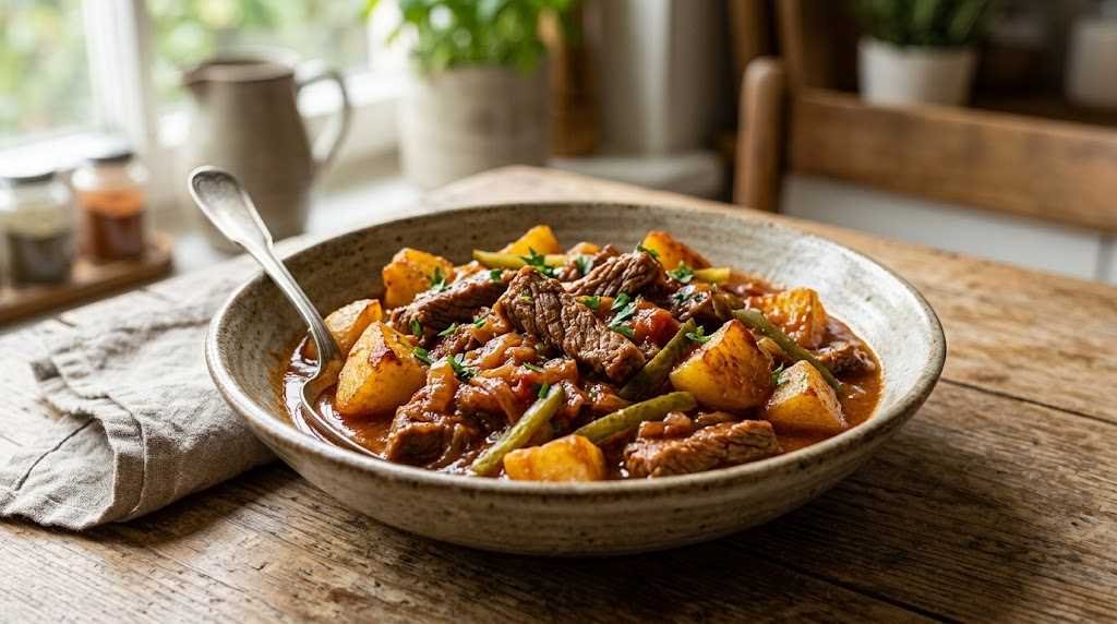 Tatar Beef Azu with Pickles and Potatoes