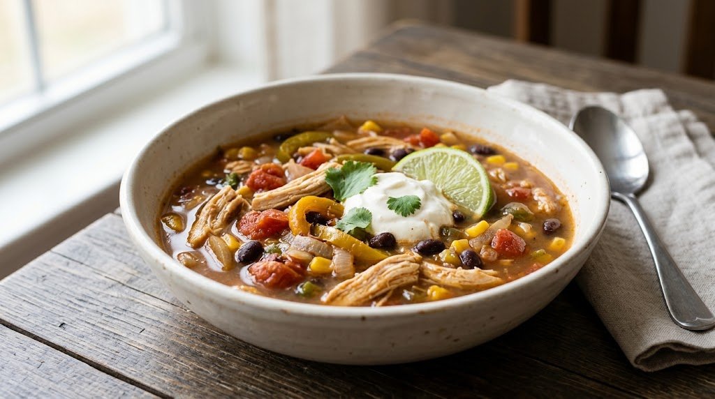 Finished Chicken Fajita Soup, presented as the featured image for the recipe.