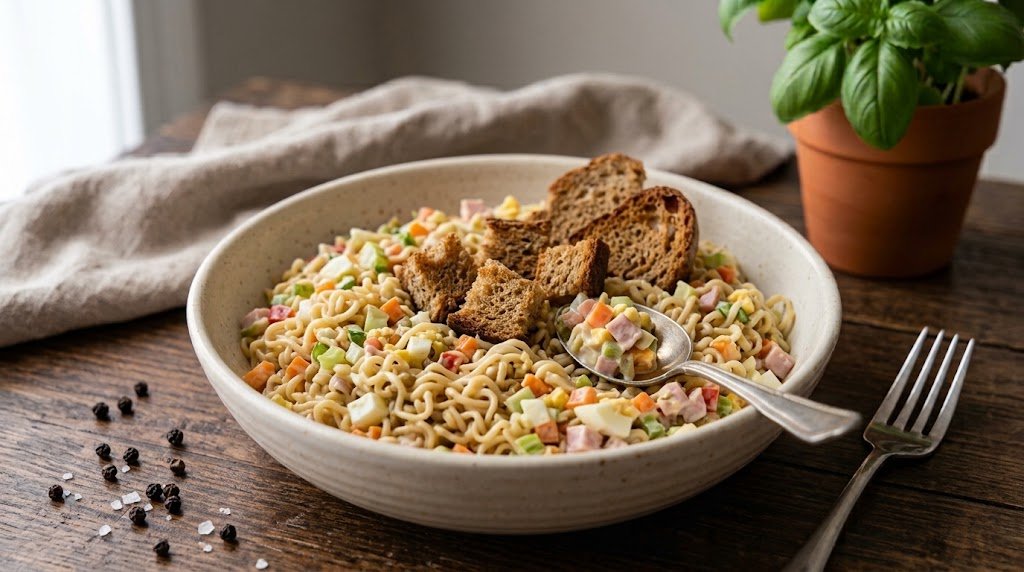Instant Noodle Salad with Crab Sticks