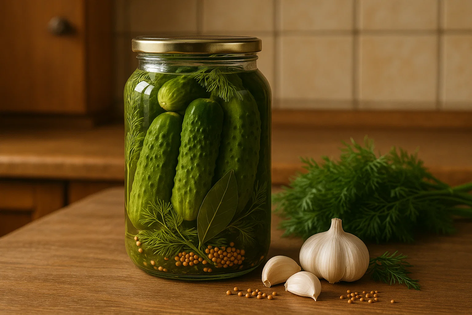Dill and Garlic Refrigerator Pickles in a 1-Litre Jar