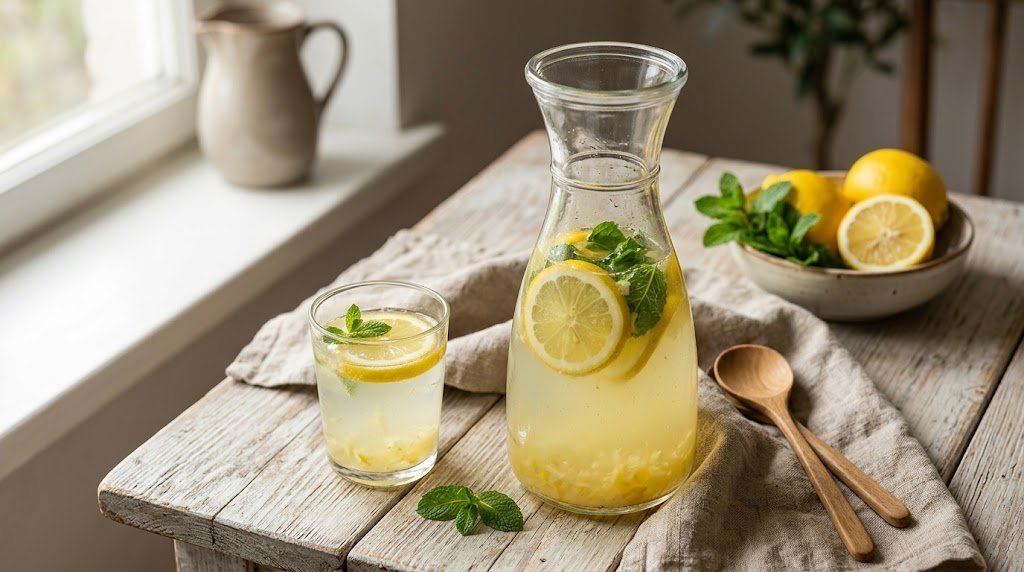 Freshly prepared homemade Lemonade Recipe in Ukrainian served on a rustic plate ready to enjoy.
