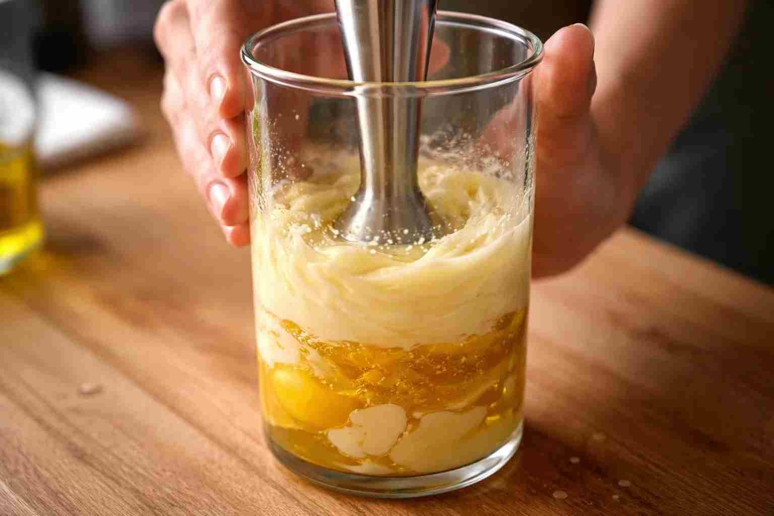 процесс приготовления майонеза блендером в стакане