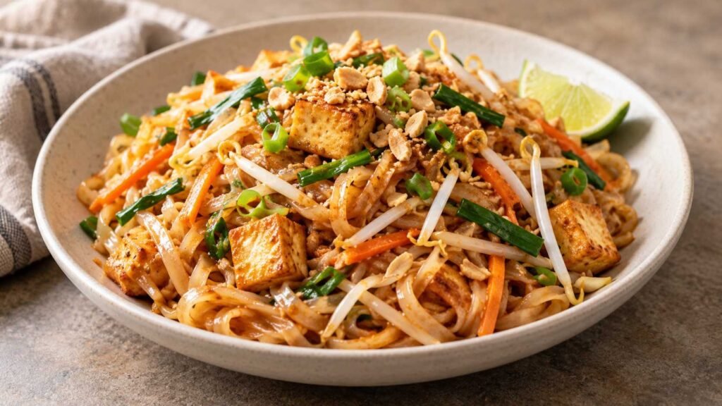Finished Vegan Pad Thai, presented as the featured image for the recipe.